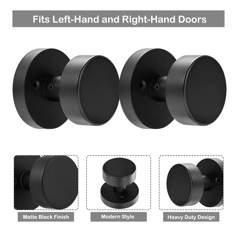 naubea 2 Pack Matte Black Dummy Door Knob Interior, Black Door Knobs for Bifold and Closet Doors, Heavy Duty Round Modern Door Handle - Image 3